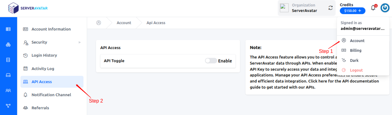 Update Account Information Option