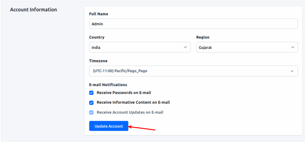 Update Account Information Option
