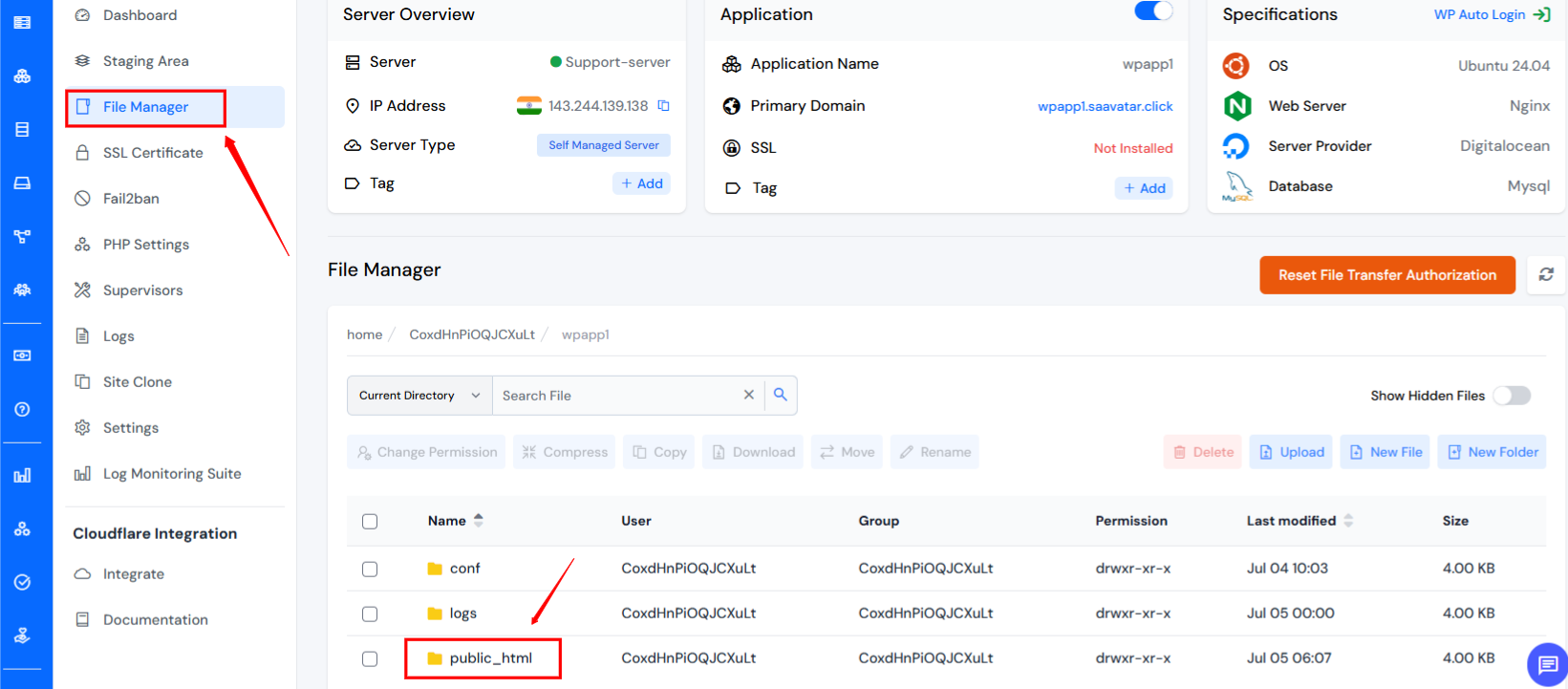 File Manager-ServerAvatar